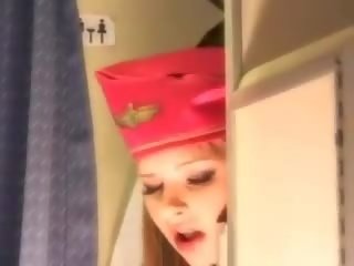 마음을 끄는 스튜어디스 도착 신선한 정액 배로